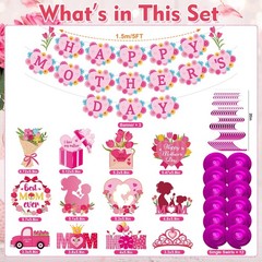 Happy Mother’s Day Decorations Banner and Hanging Swirls,Pink Flower Mothers Day