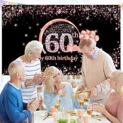 60Th Birthday Banner Decorations Backdrop for Women, Extra Large 60 Year Old Bir