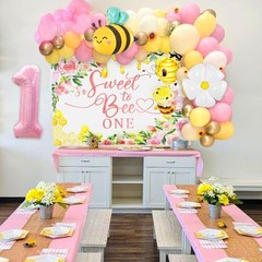 So Sweet to Bee One Backdrop Happy First Bee Day 1st Birthday Decorations Gir…