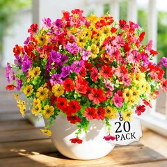 20 Pcs Artificial Flowers for Outdoors Fake 20 Pcs, Pink Red Purple Yellow