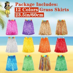 Tropical 12-Pack Hula Skirts – Adjustable Waist and Vibrant Design for Parties