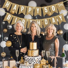 Netnology Pre-Strung Gold Happy 50th 12 ft x 14 in, Birthday