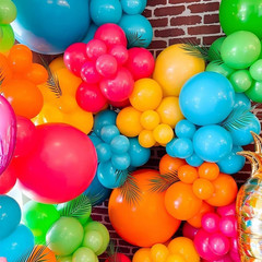 Summer Tropical Balloon Kit Hot Pink Green Blue Orange Yellow Latex Rainbow Ball