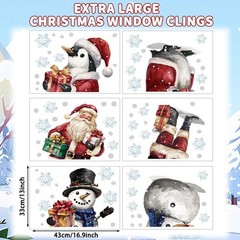 JOICEE Extra Large Christmas Window Clings,3 Sheets Santa Claus Snowman…
