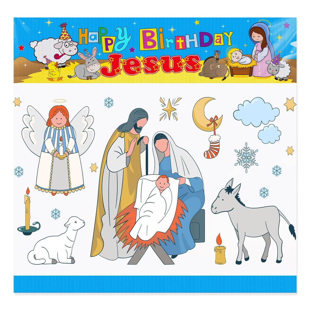Outus Happy Birthday Jesus Banner Backdrop Christmas Nativity 6×6 ft