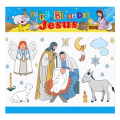 Outus Happy Birthday Jesus Banner Backdrop Christmas Nativity 6×6 ft