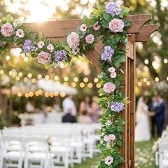 2PCS Artificial Flower Garlands 6FT Fake Silk Rose Vine Hanging Rose Ivy Vines