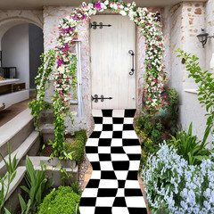 1 Pcs Wonderland Party Decoration Backdrop Rug Black and White Aisle Runner Carp