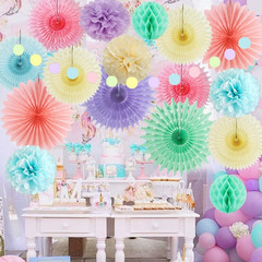 Pastel Party Decorations Rainbow Paper Fans Party Decorations Light Pink Blue Pu