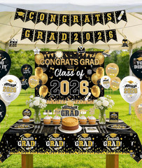 2026 Graduation Decorations Black Gold – Class of 2026 Party Decor Kit