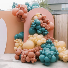 Boho Rainbow Balloons 60 Pcs Retro Teal Blue Blush Pink Dark Light Orange Yellow