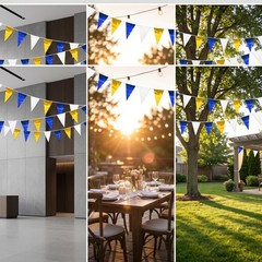 130FT Navy-Blue White Gold Glitter Triangle Pennant Banner Flag Metallic Bunt…