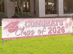 Waterproof Foldable Graduation Sign – Pink Rose Gold Class of 2026 Decoration