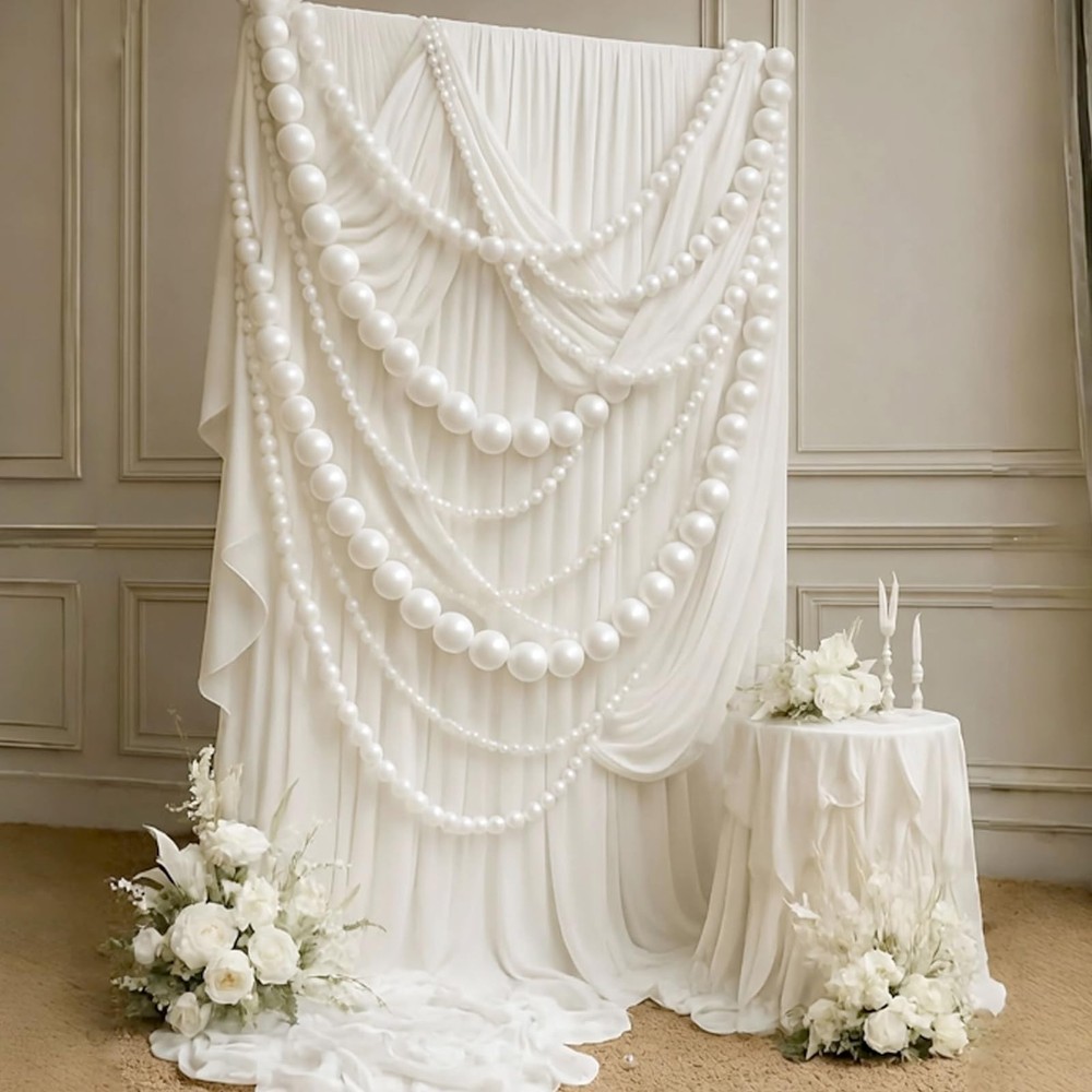 3 Pcs Giant Wedding Pearl Bead Garland 9.84 ft 13.12 ft White Jumbo Ball Bead…