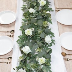 2 Pack Artificial Spring Eucalyptus Flower Garland with White Roses, 13Ft Fake