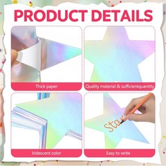 108 PCS Iridescent Stars Cutouts 2 Sizes 3.5 5.5 Inch Paper Silver Laser