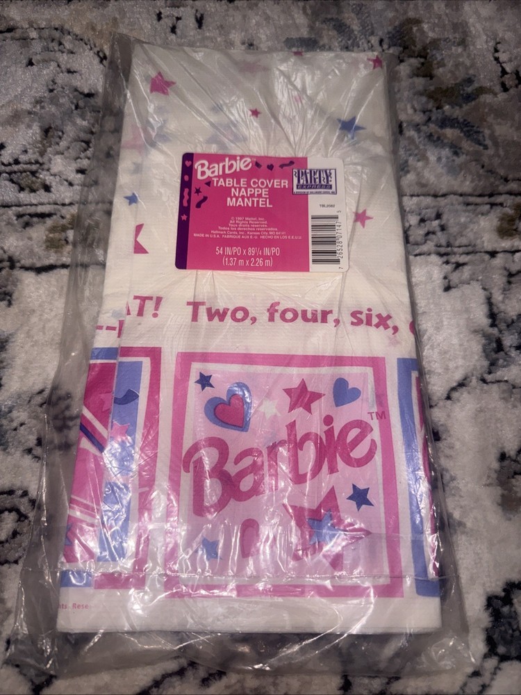 1997 BARBIE Table Cover Cheerleader Barbie by Party Express 54″ x 89″ NOS