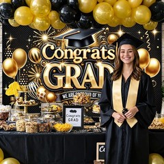 Graduation Banner71x43 Inch 2026 We Are So Proud of You Black Gold Graduation…