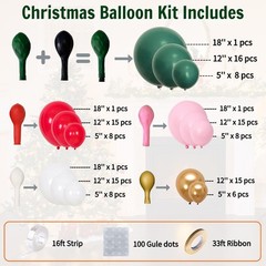 Christmas Balloon Arch Kit – 143pcs Double Green, Red, Green, White, Pink & G…