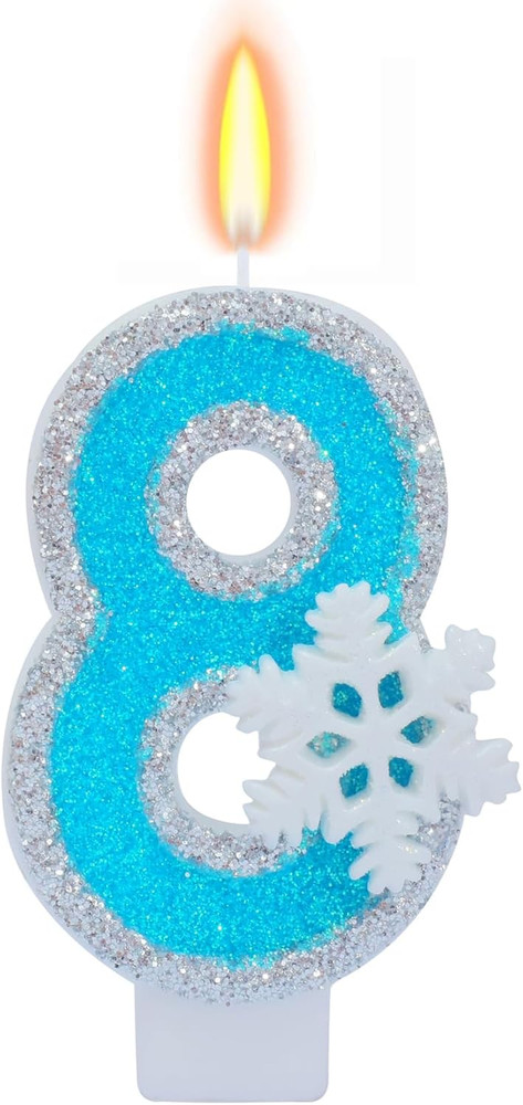 Blue Frozen Birthday Party Decorations, White Snowflake Number Candles 0-9, Kids