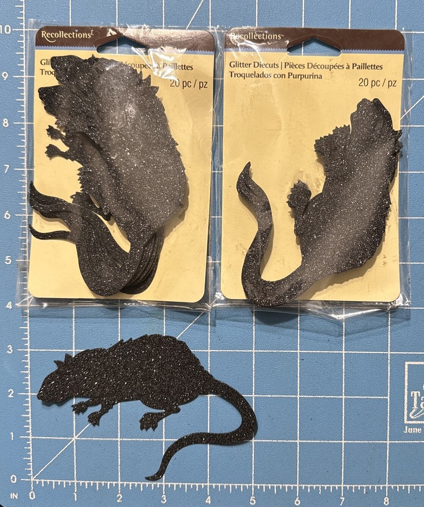 Halloween Rat Die Cuts Sparkle Black Glitter 25 Pcs