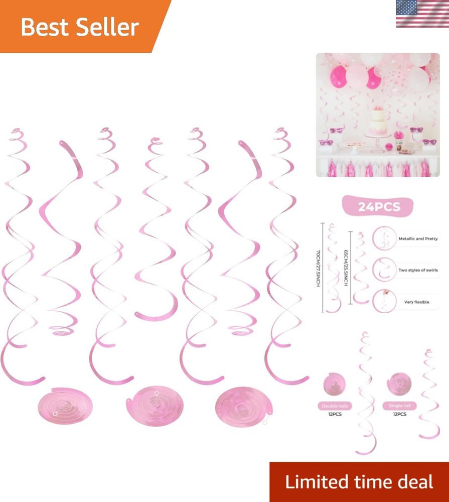 24 PCS Pink Hanging Swirl, Sparkle Ceiling Hanging Decorations, Plastic Strea…