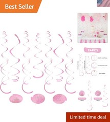 24 PCS Pink Hanging Swirl, Sparkle Ceiling Hanging Decorations, Plastic Strea…