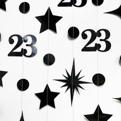 Black 23Th Birthday Decorations Number 23 Circle Dot Star Garland Streamer Banne