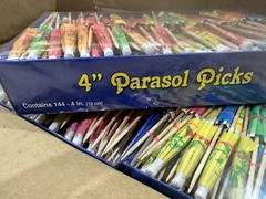 BOX Assorted Umbrella Parasol 4″ Cocktail Food Picks Tropical Luau 3456 CT