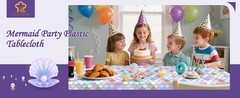 2 Pieces Mermaid Party Tablecloth Plastic Mermaid Party Supplies Disposable