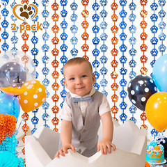 Blue Dog Birthday Decorations, 2 Pack 3.3X6.6 Ft Orange Blue Paw Foil Curtains