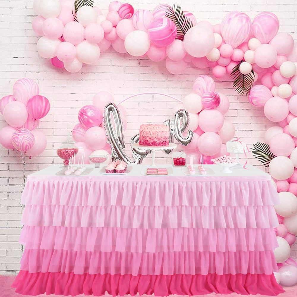 6ft Pink Tutu Tulle Table Skirt for Rectangle Round Tables Chiffon Table Clot…
