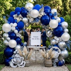 Navy Blue White Balloons Royal Blue Silver Balloon Garland Arch Kit for Birth…