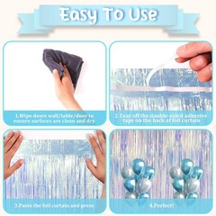 2 Pack Iridescent Foil Fringe Curtain Holographic Tinsel Party Decor