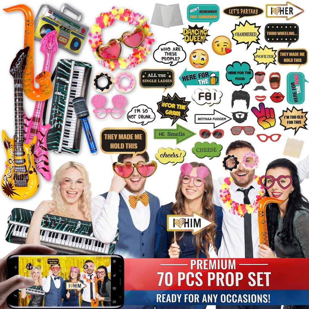 SOUL SHIFT 70 Pc Large Photo Booth Props Set for All Occasions – Wedding Props,