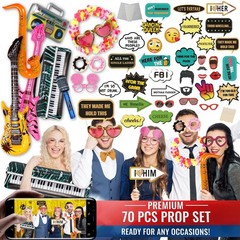 SOUL SHIFT 70 Pc Large Photo Booth Props Set for All Occasions – Wedding Props,