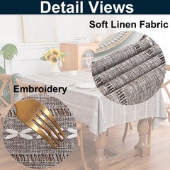 Gernaice Boho Striped Oval Tablecloth Linen Blend Embroidery 60×84 Inch
