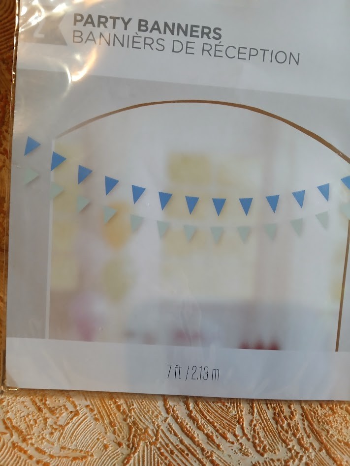* 2 Papyrus Party Banners Blue & Green Triangles With White Shimmer Ribbon NIP