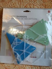 * 2 Papyrus Party Banners Blue & Green Triangles With White Shimmer Ribbon NIP