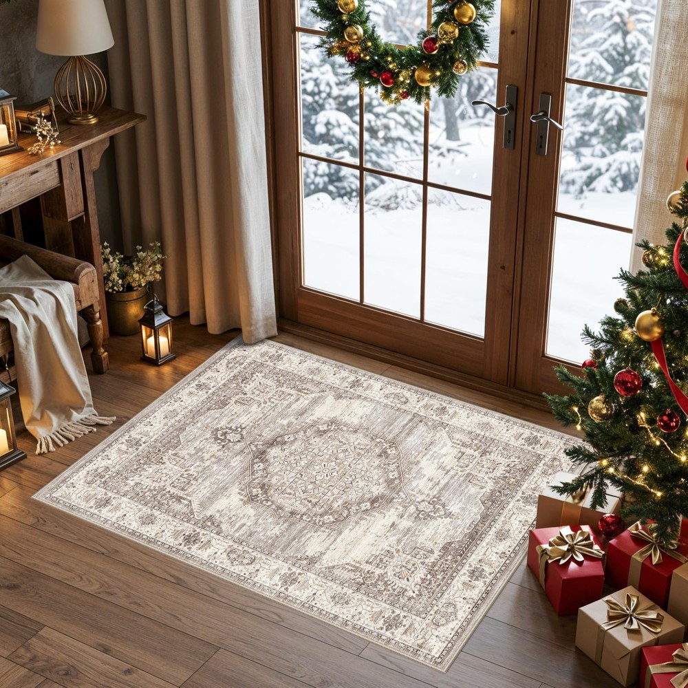 Washable 2×3 Entrance Area Rugs: Indoor Non-Slip 2′ x 3′ (Rectangular), Beige