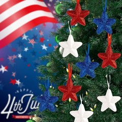 Glittering 2.5-Inch Red, White, and Blue Star Ornaments for Memorial Day