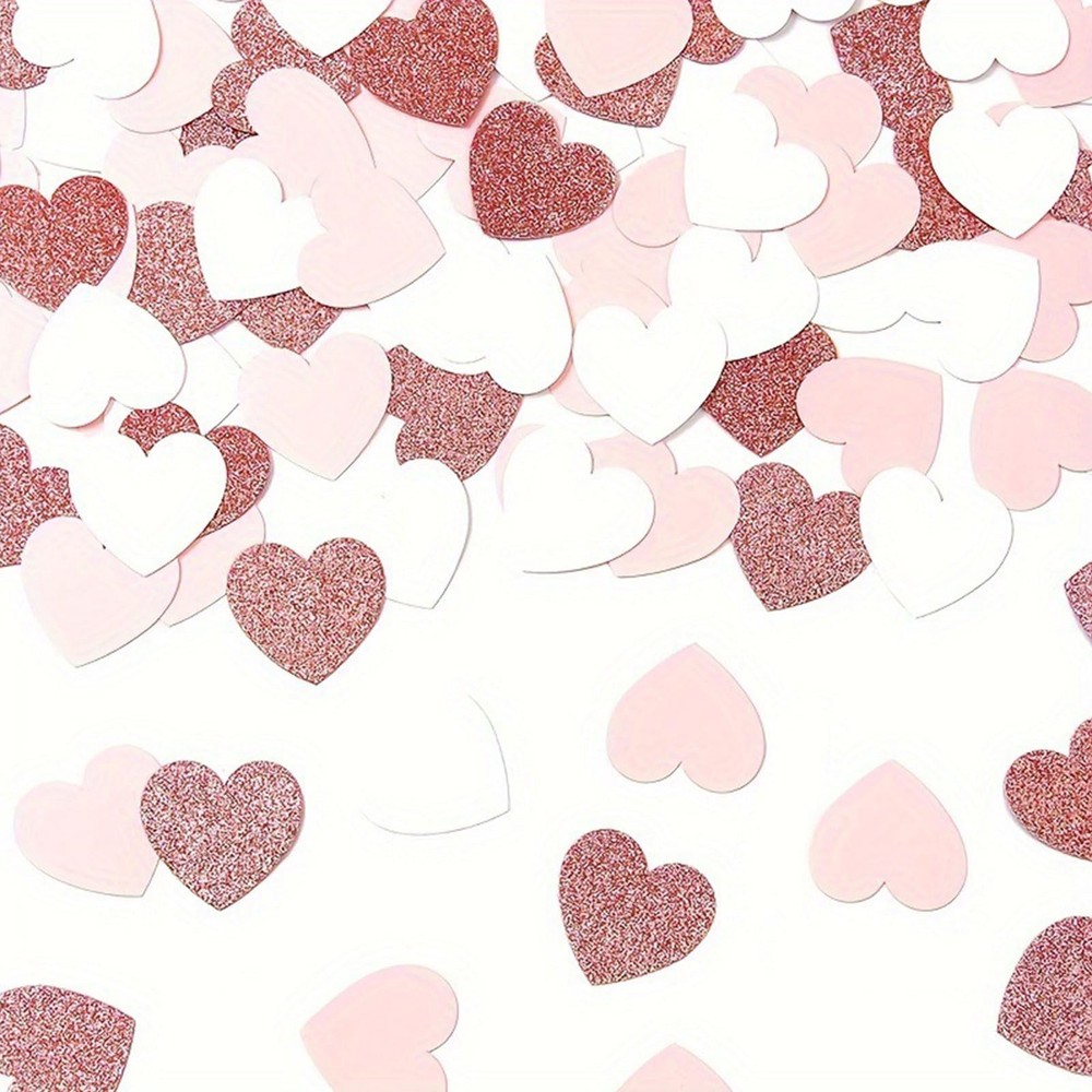 200 PCS Rose Gold Pink White Heart Confetti Paper Valentine’s Day Engagement