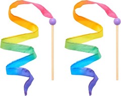 Mini Rainbow Streamer – Long Ribbon Wand for Kids, Pretend Play, Dance, Baton…