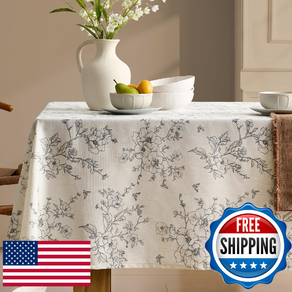 Rustic Linen Table Cloth Rectangle Tables Farmhouse Vintage French Floral Tablec