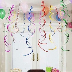 24 PCS Green Gold Hanging Swirls Plastic Streamers Ceiling Party Decor