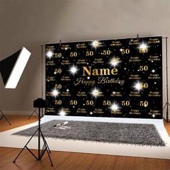 Personalised Name Age Birthday Backdrop Photo Background Gold Glitter Banner