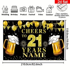 2D Flat Banner Customizable Name for 21St Birthday Party Banner Backdrop ☋