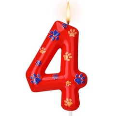 Conelist Number 4 Dog Paw Birthday Candles 4.02 inches, Blue Yellow and Red