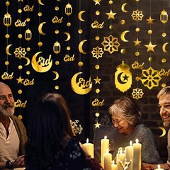 Gold Ramadan Decoration Eid Mubarak Star Moon Circle Dot Arabic Crescent Lant…