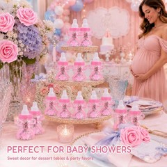 24 Pink Mini Baby Bottle Candy Boxes with 5 Handmade Roses – Baby Shower Favors